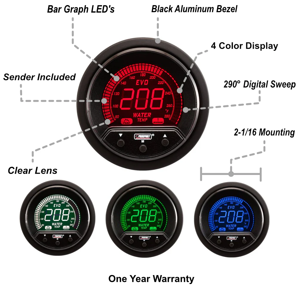 2-1/16" Premium Evo Electrical Water Temperature Gauge - Image 3